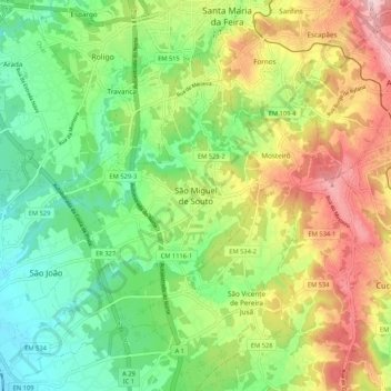 Mappa topografica São Miguel de Souto, altitudine, rilievo