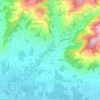 Mappa topografica Candeglia, altitudine, rilievo