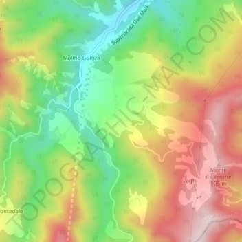 Mappa topografica Guinza, altitudine, rilievo