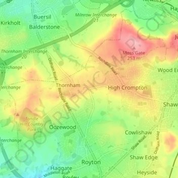 Mappa topografica Narrow Gate Brow, altitudine, rilievo