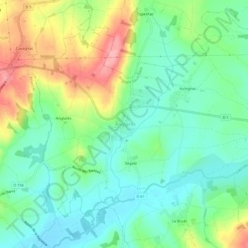Mappa topografica Anglars, altitudine, rilievo