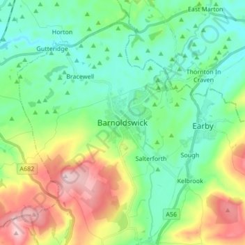 Mappa topografica Barnoldswick, altitudine, rilievo