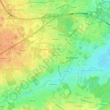 Mappa topografica Corporeau, altitudine, rilievo