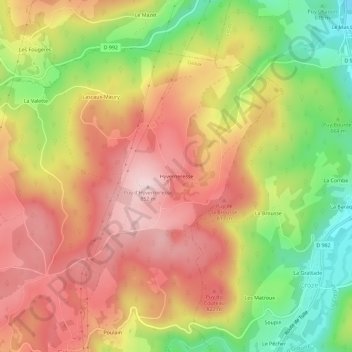 Mappa topografica Hyverneresse, altitudine, rilievo
