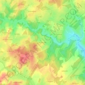 Mappa topografica Bonnevialle, altitudine, rilievo