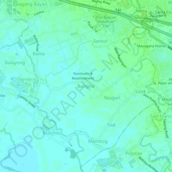 Mappa topografica Bangkal, altitudine, rilievo