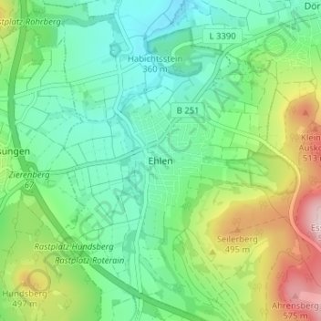 Mappa topografica Ehlen, altitudine, rilievo