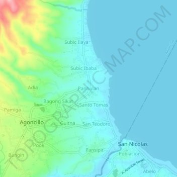 Mappa topografica Panhulan, altitudine, rilievo
