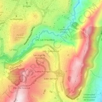 Mappa topografica Urb. El Madrigal, altitudine, rilievo