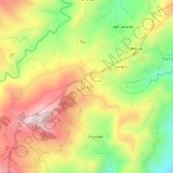 Mappa topografica Guba, altitudine, rilievo