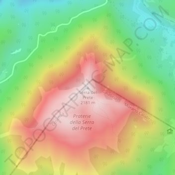 Mappa topografica Serra del Prete, altitudine, rilievo