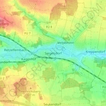Mappa topografica Siegelsdorf, altitudine, rilievo