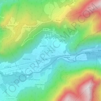Mappa topografica Marlens, altitudine, rilievo