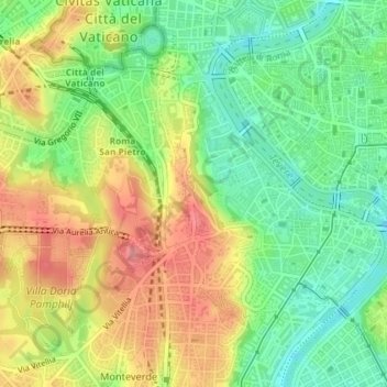 Mappa topografica Gianicolo, altitudine, rilievo