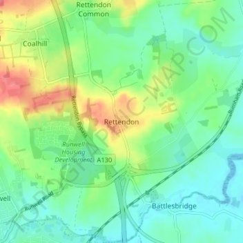 Mappa topografica Rettendon, altitudine, rilievo