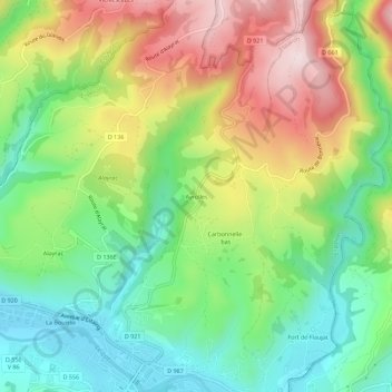 Mappa topografica Ayrolles, altitudine, rilievo
