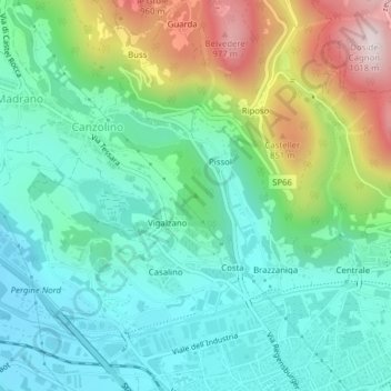 Mappa topografica Tessara, altitudine, rilievo