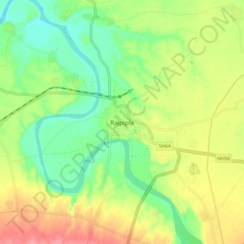 Mappa topografica Rajpipla, altitudine, rilievo