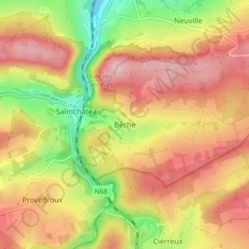Mappa topografica Bêche, altitudine, rilievo