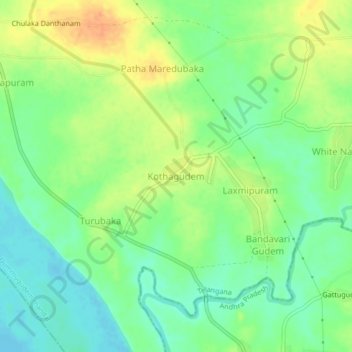 Mappa topografica Kothagudem, altitudine, rilievo