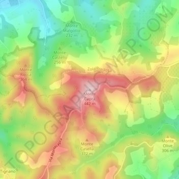 Mappa topografica Monte Capra, altitudine, rilievo