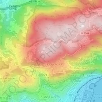 Mappa topografica Mont Leuze, altitudine, rilievo