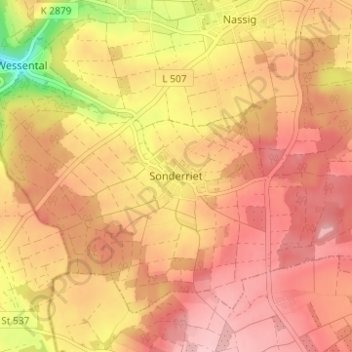 Mappa topografica Sonderriet, altitudine, rilievo