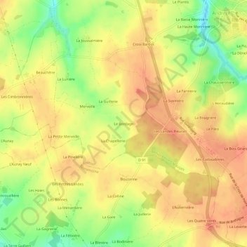 Mappa topografica Le Bordage, altitudine, rilievo