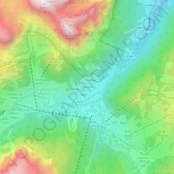 Mappa topografica Pescosta, altitudine, rilievo