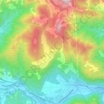 Mappa topografica Teglie, altitudine, rilievo