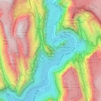 Mappa topografica Angels Landing, altitudine, rilievo
