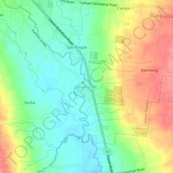 Mappa topografica Riverside, altitudine, rilievo
