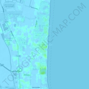 Mappa topografica Lido degli Scacchi, altitudine, rilievo