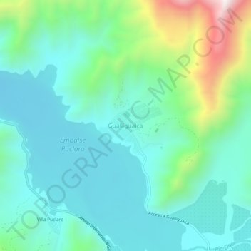 Mappa topografica Gualliguaica, altitudine, rilievo