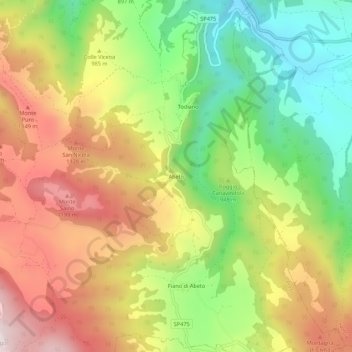 Mappa topografica Abeto, altitudine, rilievo