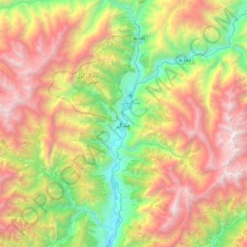 Mappa topografica چترال, altitudine, rilievo