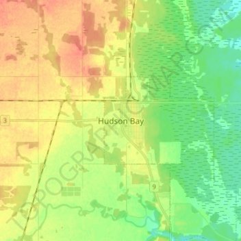 Mappa topografica Hudson Bay, altitudine, rilievo