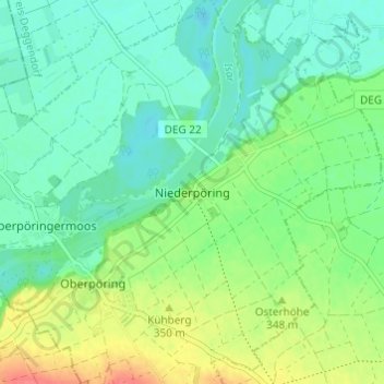 Mappa topografica Niederpöring, altitudine, rilievo