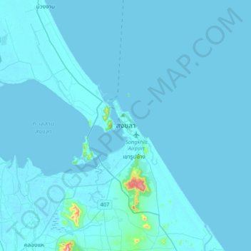 Mappa topografica Songkhla, altitudine, rilievo