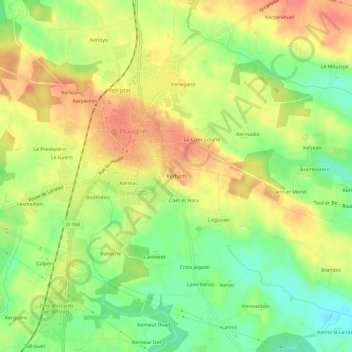Mappa topografica Kerbarh, altitudine, rilievo