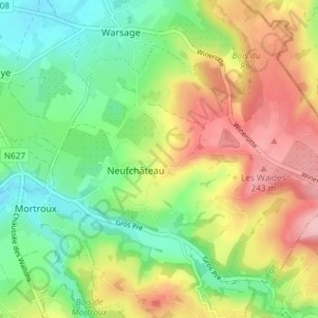 Mappa topografica Aubin, altitudine, rilievo