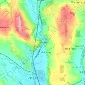 Mappa topografica Milford, altitudine, rilievo