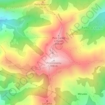 Mappa topografica Pico La Vara, altitudine, rilievo