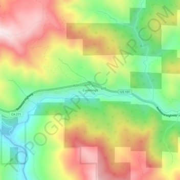 Mappa topografica Cummings, altitudine, rilievo