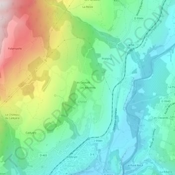 Mappa topografica Les Nevières, altitudine, rilievo
