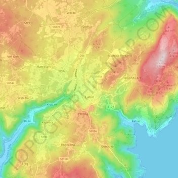 Mappa topografica Labin, altitudine, rilievo