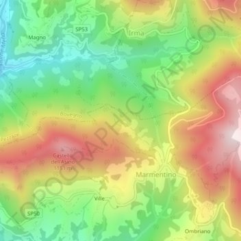 Mappa topografica Pario, altitudine, rilievo