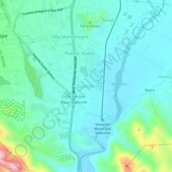 Mappa topografica Suticollo, altitudine, rilievo