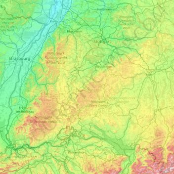 Mappa topografica Zollernalb, altitudine, rilievo
