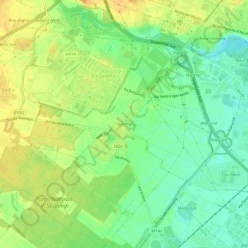 Mappa topografica Stupinigi, altitudine, rilievo